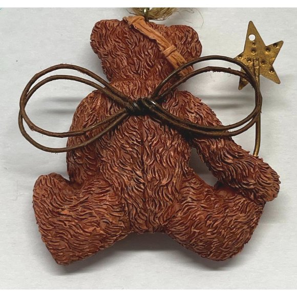 Vintage Mini Christmas Tree Ornament Teddy Bear Star Wand 2" Tall Carved Style - Picture 2 of 6